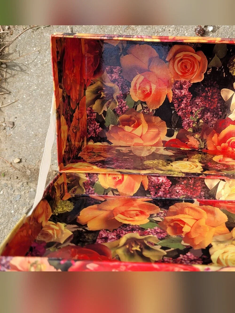 Vintage Floral Decoupage Trinket Recipe Box Vibrant Orange Roses Cottagecore